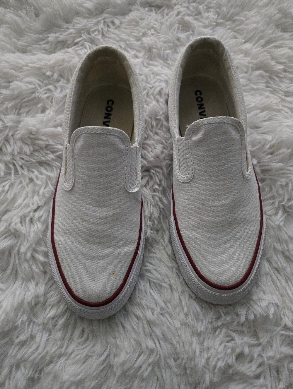 Converse White Slip-On Sneakers with Red Trim